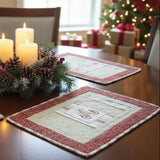 Decorative placemat with a monogrammed center on a light beige background