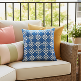 Blue White Quatrefoil Indoor Outdoor Pillow Cover with Zipper