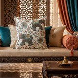 Set of TWO 16x16 Majestic Jacquard Asian Elephants Indoor Pillow Covers with zipper