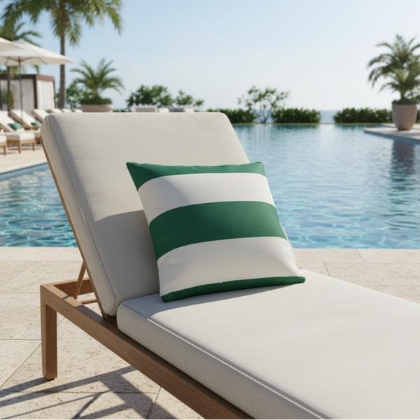 Sunbrella Resort Stripe Emerald Green Indoor Outdoor Cover with zipper