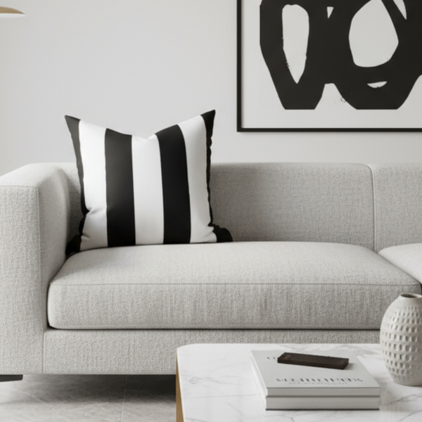 Vertical Indoor 3" Stripe Black White Indoor Pillow Cover with Zipper