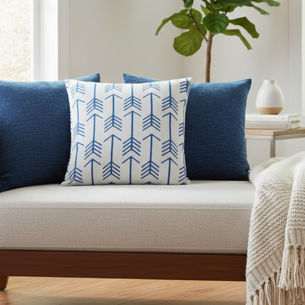 Modern White Cobalt Blue Arrows Indoor Pillow Cover with Zipper