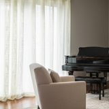 1 Pair Flat Rod Pocket Curtain Panels Faux Linen Sheer Ivory 110"Wide