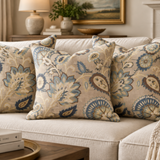 Set of 3 Floral Printed Linen Blend Chambray Indoor Cotton Throw Pillow Covers