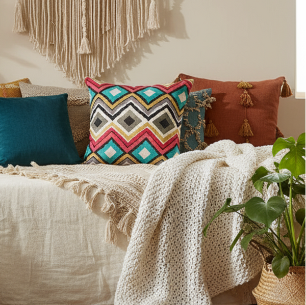 IKAT HGTV Like A Diamond Fog Lattice Denim Pillow Cover with Zipper