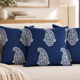 Set of 3 White Paisley on Indigo Indoor Cotton Throw Pillow Covers