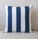 Indoor Outdoor 3" Vertical Stripe Navy White Lumbar Pillow Cover with Zipper