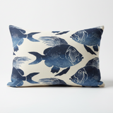 Set of TWO Lumbar 18x12 P Kaufmann ODL Fish Navy Indoor Outdoor Pillow Covers