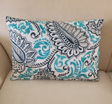 Set of TWO - Paisley Oxford Ocean Indoor Outdoor Lumbar Pillow Covers 18"x12" with Zipper