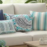 Set of TWO - Paisley Oxford Ocean Indoor Outdoor Lumbar Pillow Covers 18"x12" with Zipper