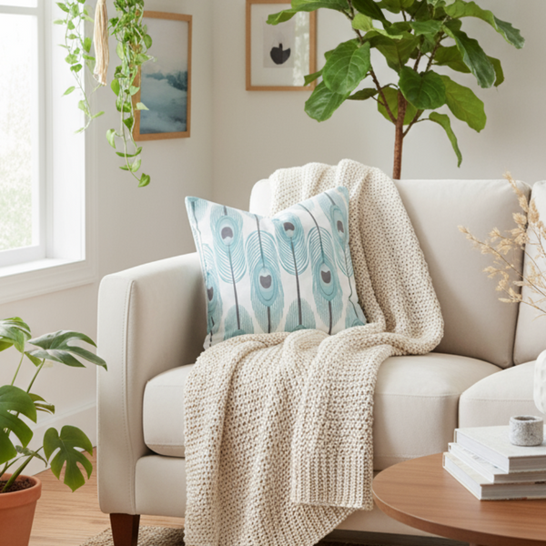 Feathers Slub Spirit Indoor Pillow Cover with Zipper