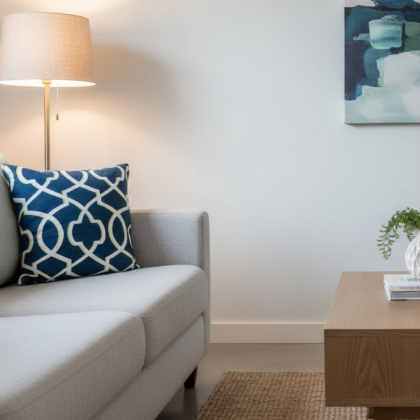 Lattice Trellis Morrow Navy Indoor Lumbar Pillow Cover with Zipper