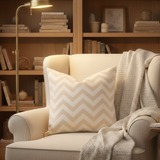 Set of TWO Chevron Zig Zag Khaki Natural Indoor Pillow Covers with Solid Backing