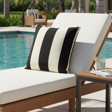 Indoor Outdoor 3" Vertical Stripe Ebony Black and Ivory Pillow Cover with Zipper