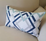 Indoor Geometric Winston Blue Cotton Pillow Cover with Zipper