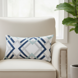 Indoor Geometric Winston Blue Cotton Pillow Cover with Zipper
