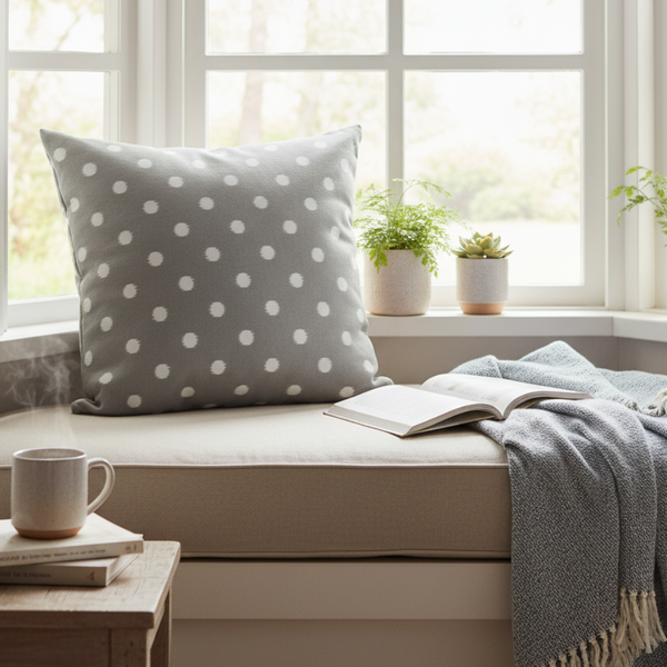 IKAT Indoor Outdoor Grey Ikat Dots Pillow Cover with Zipper