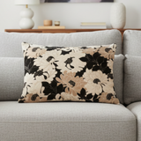 Housse de coussin en chenille à rayures feuilles bleu et marron chocolat avec fermeture éclair