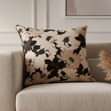 Housse de coussin en chenille à rayures feuilles bleu et marron chocolat avec fermeture éclair