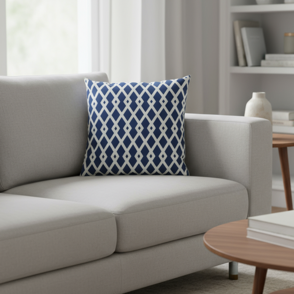 Robert Allen Baja Fret Marine Lattice Indoor Outdoor Pillow Cover with Zipper