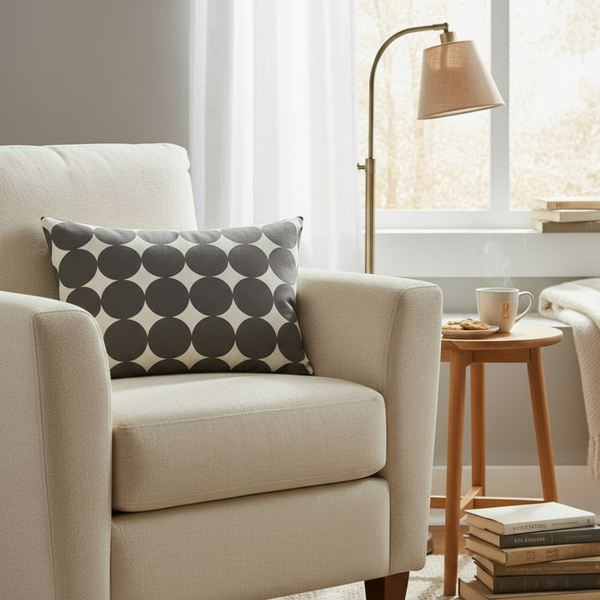 Robert Allen Dotscape Charcoal Dots Lumbar 20x12 Pillow Cover with Zipper