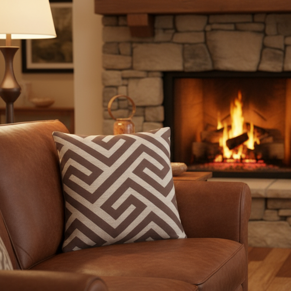 Sunbrella Greek Key Maze Mink Brown Indoor Outdoor Pillow Cover with Zipper