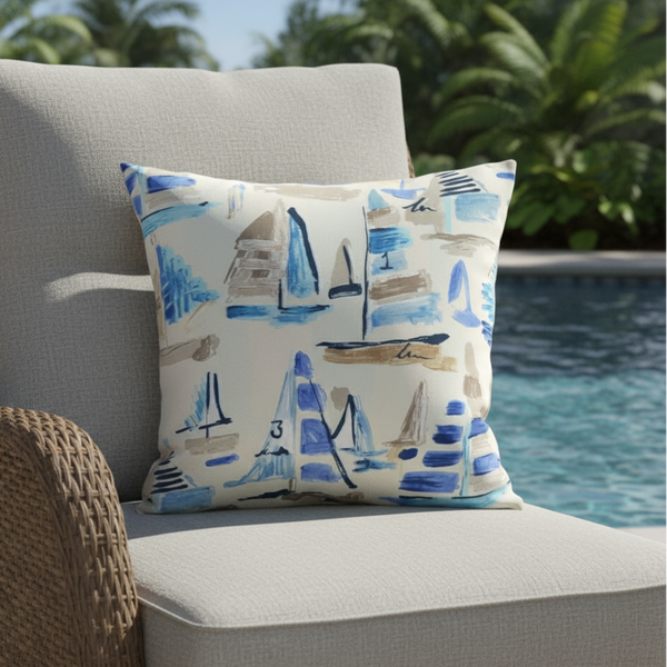 Palavas Natural Sail Art Marine Indoor Outdoor Pillow Cover with Zipper