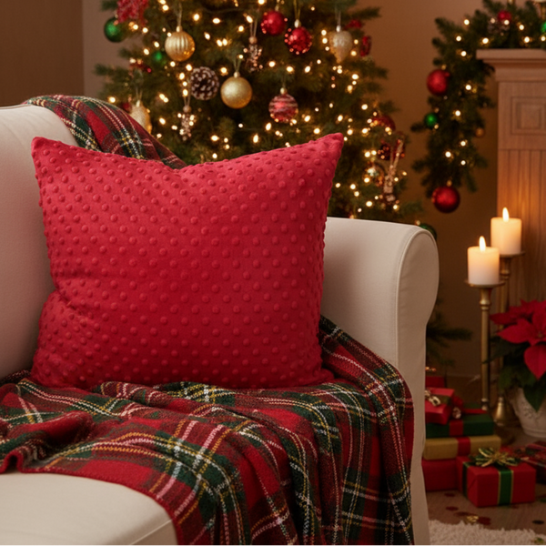 Set of TWO 14x14 FAST SHIP Minky Cuddle Dimple Red Indoor Pillow Covers with zipper