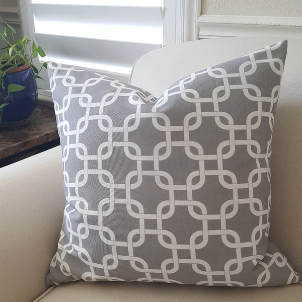 Set of TWO 20x12 Lumbar Lattice Indoor Outdoor Pillow Cover Gotcha Grey with Zipper