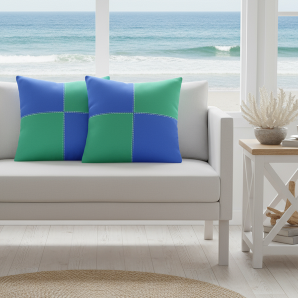 Set of TWO 20x20 Modern Blue Green Color Block Indoor Pillow Covers with zipper