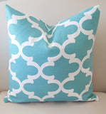 Fynn Quatrefoil Coastal Blue Slub Indoor Pillow Cover with zipper
