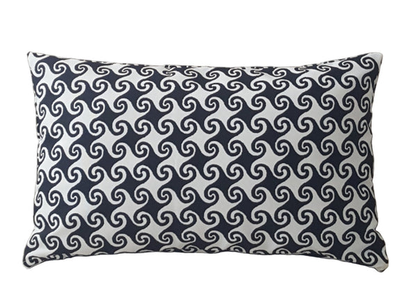 Set of Two Lumbar 20x12 Waikiki Black White Indoor Outdoor Pillow Covers with Zipper
