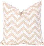 Set of TWO Chevron Zig Zag Khaki Natural Indoor Pillow Covers with Solid Backing