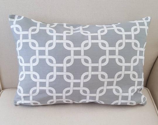 Set of TWO 20x12 Lumbar Lattice Indoor Outdoor Pillow Cover Gotcha Grey with Zipper