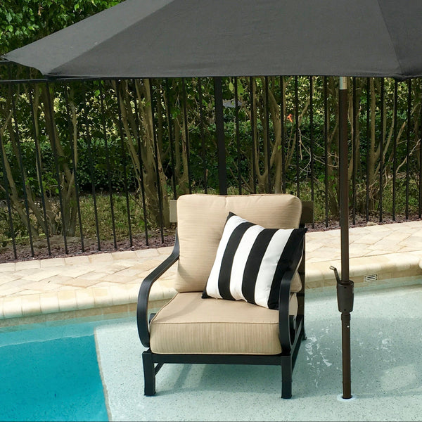 Vertical Indoor Outdoor 3" Stripe Black White Pillow Cover with Zipper