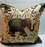 Set of TWO 16x16 Majestic Jacquard Asian Elephants Indoor Pillow Covers with zipper