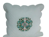 Set of TWO- 16x16 Quilted Pillow Covers Embroidered Scalloped Edges with Ties